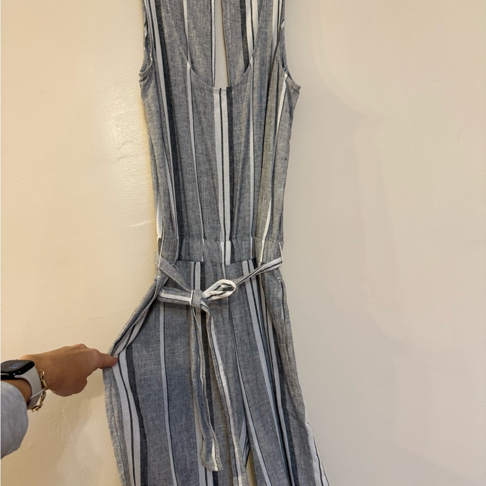 Cloth & Stone Small Black and White Striped Jumpsuit